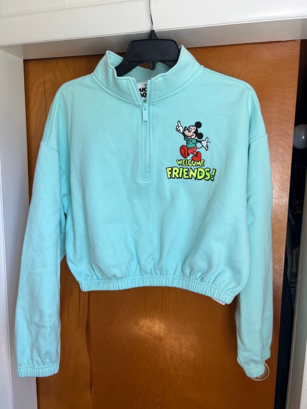 Disney Light Aqua Mickey Mouse Welcome Friends Quarter-Zip Pullover